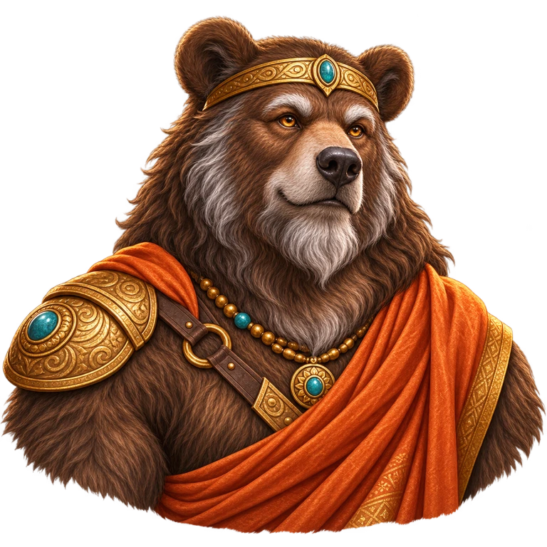 Jambavan, a wise bear elder with a silver muzzle and saffron shawl
