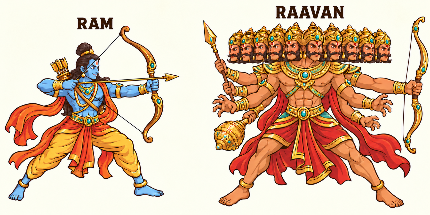 Ram with his bow and the ten-headed Raavan
